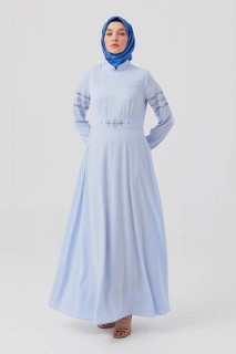 Daily Dress - Women's Collar and Sleeves Drawstring Embroidered Dress 100342708 - Turkey
