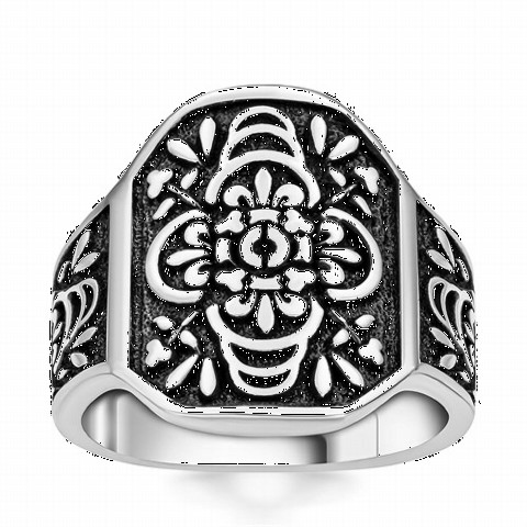 Stoneless Rings - Silver Ring With Motif On The Ground 100350233 - Turkey