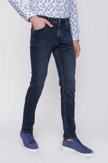 pants - بنطال جينز سامارا ديناميكي ملائم مريح بخمسة جيوب باللون الأزرق الداكن للرجال 100350843 - Turkey