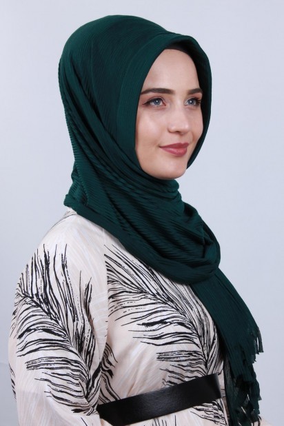 Pleated Hijab Shawl Emerald Green 100282919