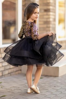 Girls' Half Sleeve Skirt Fluffy Tulle Pulpeau Black Evening Dress 100328474