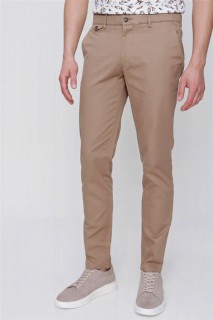 pants - Men's Camel Cotton Jacquard Slim Fit Slim Fit Side Pocket Trousers 100351381 - Turkey