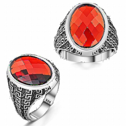 Zircon Stone Rings - خاتم فضة إسترليني من الزركون الأحمر بتصميم يوناني 100350281 - Turkey