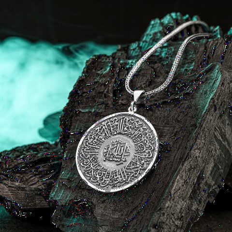 Men - Evil Eye Verse Embroidered Silver Necklace 100349482 - Turkey