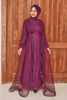 Evening & Party Dresses - Robe de soirée hijab violette 100340489 - Turkey