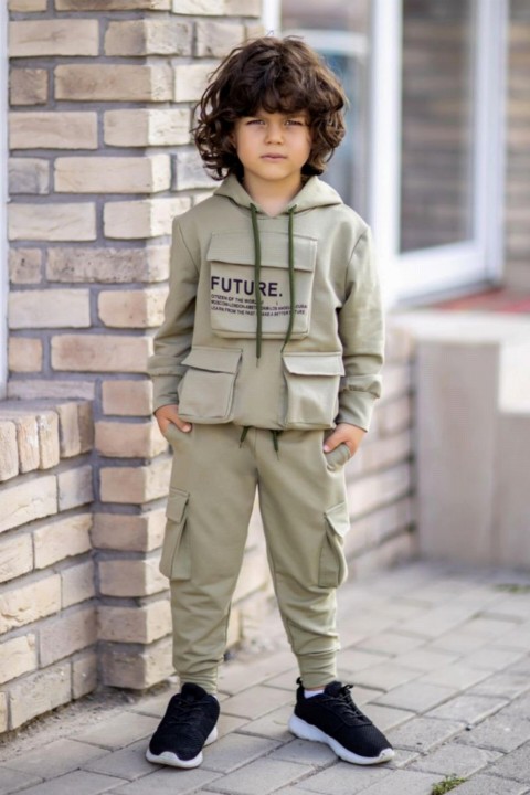 Boy Clothing - Unisex Kids Future Written Sport Khaki Tracksuit 100326934 - Turkey