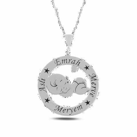 Necklace - Multi Name Written Baby Figured Silver Necklace 100347453 - Turkey