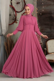 Evening & Party Dresses - Fushia Hijab Evening Dress 100338083 - Turkey