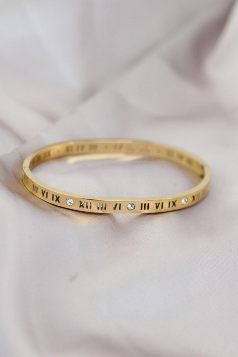 Steel Gold Color Roman Numeral Stone Cuff Bracelet 100326527
