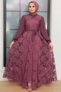 Woman Clothing - Dark Dusty Rose Hijab Dress 100341500 - Turkey