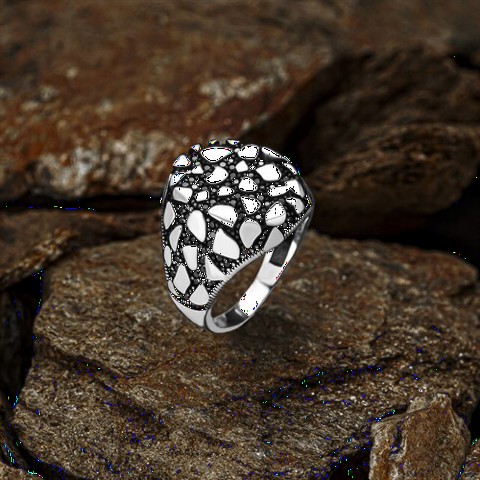 Stone Pattern Embroidered Silver Ring on Micro Stone 100349666