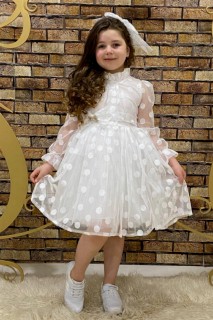 Outwear - فستان أبيض منقّط ومكشكش بياقة بناتي شفاف ومفصل 100328684 - Turkey