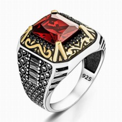 Pronged Red Zircon Stone 925 Sterling Silver Ring 100346344