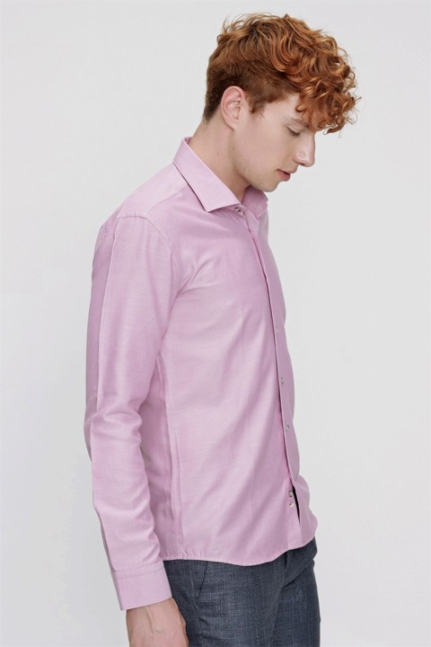 Men's Lilac Slim Fit Slim Fit Jacquard Hard Collar Long Sleeve Shirt 100350641