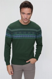 Men Clothing - Men's Nefti Crew Neck Cotton Jacquard Knitwear Sweater 100345128 - Turkey