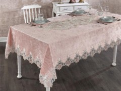 Lisa French Guipureed Velvet Table Cloth Powder 100332596