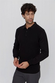 Polo Collar Knitwear - سترة تريكو برقبة بولو سوداء مريحة بملاءمة ديناميكية للرجال 100345155 - Turkey