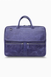 Briefcase & Laptop Bag - Guard Antique Navy Blue Mega Size Laptop Entry Genuine Leather Briefcase 100346248 - Turkey