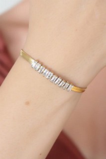 Woman - Gold Color Waterway Zircon Stone Detail Steel Women's Bracelet 100327988 - Turkey