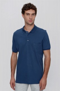 Top Wear - Men's Marine Basic Plain 100% Cotton Oversized Wide Cut Short Sleeve Polo Neck T-Shirt 100350927 - Turkey