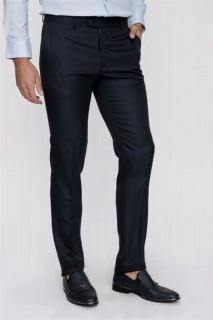 pants - Men's Navy Blue Jacquard Slim Fit Side Pocket Fabric Trousers 100351286 - Turkey