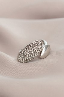 jewelry - Adjustable Silver Color Zircon Stone Comma Ring 100319770 - Turkey