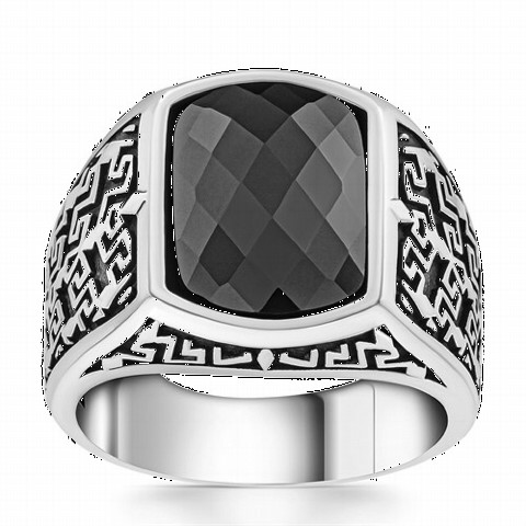 Zircon Stone Greek Pattern Motif Sterling Silver Ring 100350274