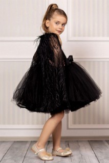 Children's Puffy Bead Embroidered Cape Fluffy Black Evening Dress 100327205