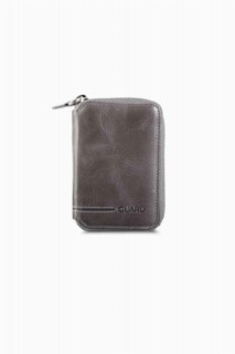 Wallet - Zipper Antique Gray Leather Mini Wallet 100345398 - Turkey