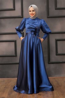 İndigo Blue Hijab Evening Dress 100337210
