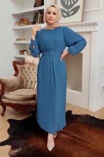 Clothes - İndigo Blue Hijab Dress 100339192 - Turkey
