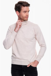 Knitwear - بلوفر تريكو بياقة مدورة بيج أساسي ديناميكي للرجال 100345094 - Turkey
