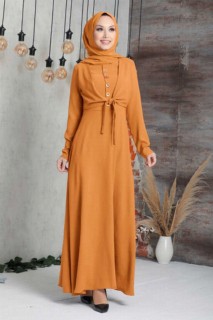 Clothes - Mustard Hijab Dress 100335939 - Turkey