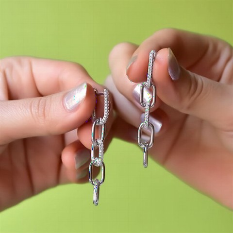 Earrings - Ring Dangle Stone Silver Earrings 100349945 - Turkey