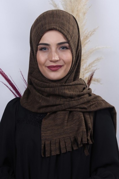 Shawl - Knitwear Practical Hijab Shawl Brown Melange 100282920 - Turkey