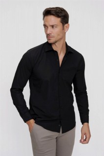 Shirt - Men's Black Basic Slim Fit Slim Fit Solid Collar Long Sleeve Shirt 100351307 - Turkey