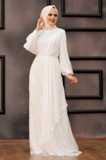 Evening & Party Dresses - Ecru Hijab Evening Dress 100338046 - Turkey