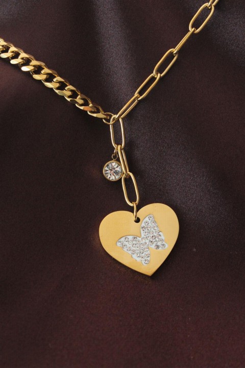 Steel Heart Stone Butterfly Model Necklace 100319735