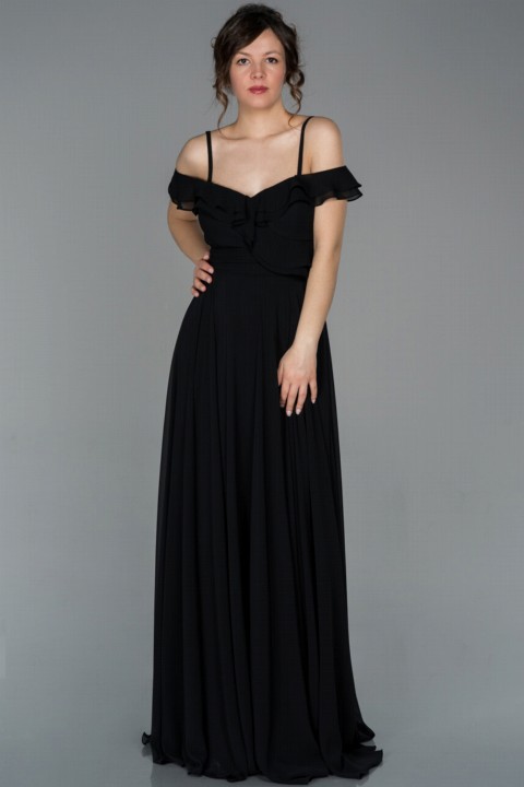 Woman Clothing - Abendkleid Chiffon-Abendkleid mit langem Kragen und Rüschenträgern 100296648 - Turkey