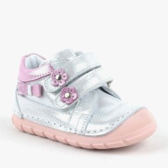 Genuine Leather Silver Shiny First Step Baby Girls Shoes 100316950