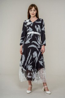 Woman Clothing - Women's Leaf Patterned Guipure Detailed Dress 100326038 - Turkey