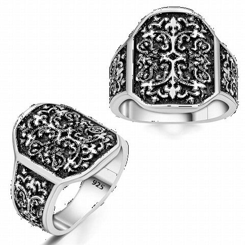 Stoneless Rings - Seljuk Embossed Patterned Silver Ring 100350260 - Turkey