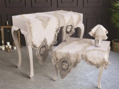 Living room Table Set - طقم غرفة المعيشة الفرنسية 5 قطع Ecru Gold 100259613 - Turkey