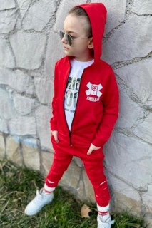 Boys - Boys Camouflage Printed and Hooded Six Slit Detailed Red Tracksuit Suit 100327267 - Turkey