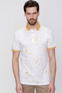 T-Shirt - Men's Mustard Yellow Printed Polo Neck Dynamic Fit Comfortable T-Shirt 100350723 - Turkey