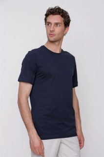 Men's Navy Blue Basic Solid 100% Cotton Crew Neck Dynamic Fit Relaxed Fit Short Sleeve T-Shirt 100351371