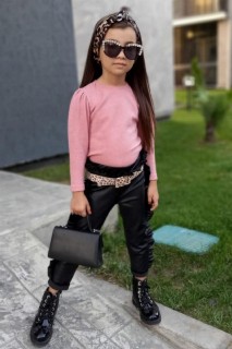 Outwear - بدلة ليغنغ بناتي من الجلد المزركش وردية اللون من الأسفل 100326913 - Turkey