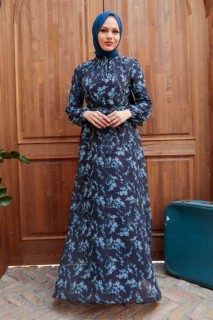 Woman Clothing - Dark Navy Blue Hijab Dress 100332747 - Turkey