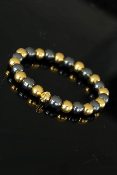 Gold Smoked Hematite Natural Stone Men's Bracelet 100318876