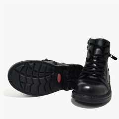 Zippered Black Genuine Leather Furred Boots for Boys Minator 100278592